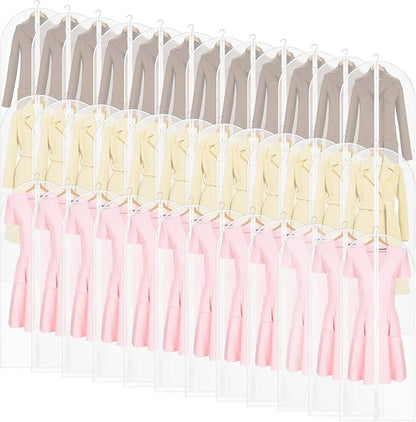 Weysat Set of 36, 24 x 60 Inch Hanging Garment Bag Clear Garment Covers Plastic Clothes Protectors for Hanging Clothes Storage Full Zipper Suit Bags PEVA Breathable Cover for Clothing Coat
