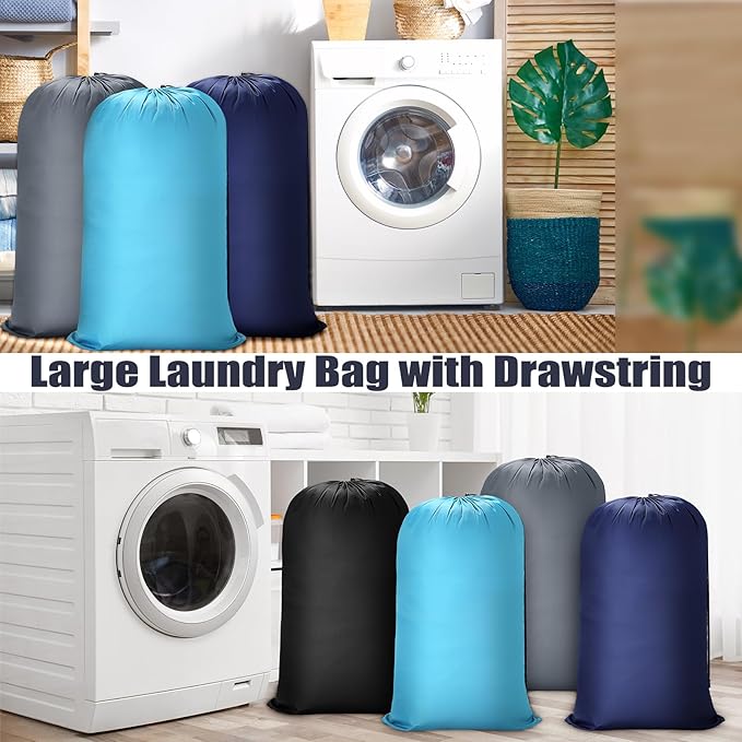Sanwuta 40 Pcs 38" x 24" Large Laundry Bags with Drawstring Travel Laundry Bag Bulk Lock Closure Reusable Washable Heavy Duty for Dirty Clothes College Dorm Apartment(Black, Gray, Sky Blue, Navy Blue)