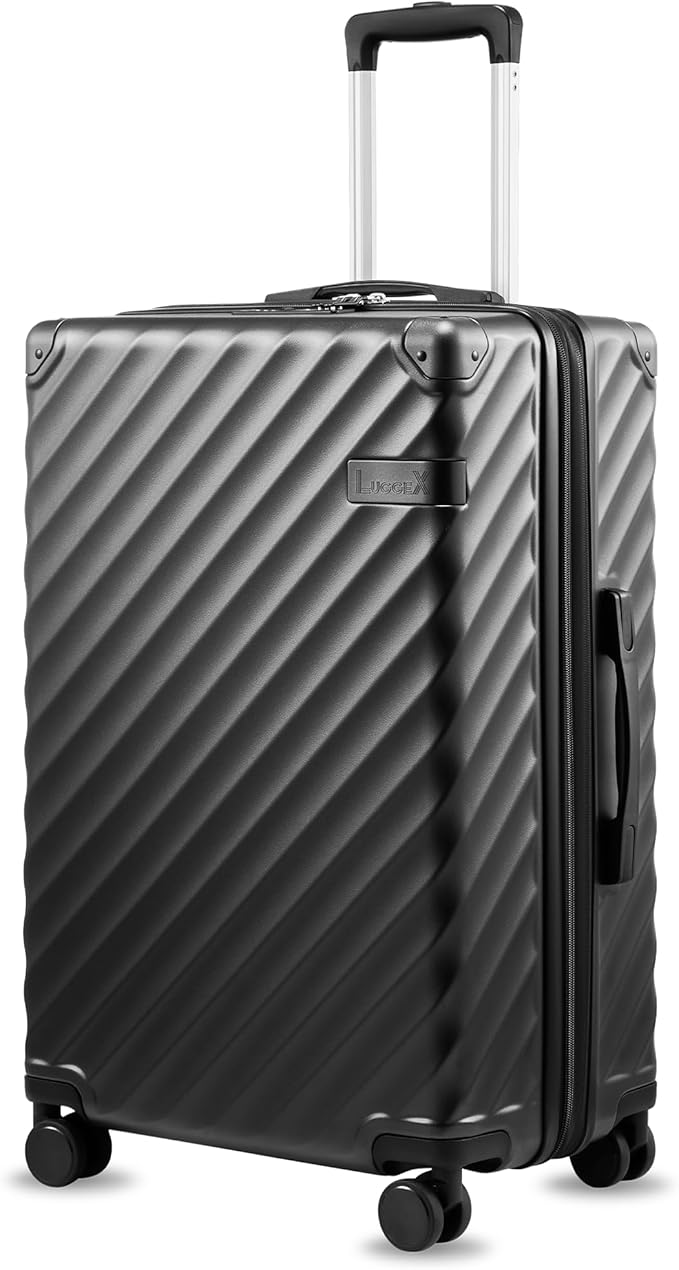 24 Inch Luggage with Spinner Wheels, KVC Expandable Hardside Medium Checked Suitcase (EX-Core, Charcoal Metallic, 24 Inch, 70L-76L)