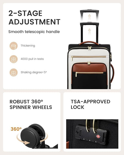LOVEVOOK Carry on Suitcase 22x14x9 Airline Approved,20 inch Lightweight Waterproof Suitcases with 360° silent swivel wheels, TSA Lock and Compartment, Large Capacity travel Suitcase Black