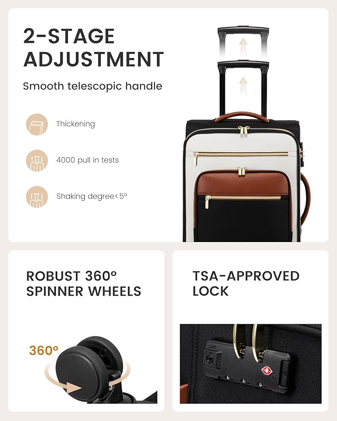 LOVEVOOK Carry on Suitcase 22x14x9 Airline Approved,20 inch Lightweight Waterproof Suitcases with 360° silent swivel wheels, TSA Lock and Compartment, Large Capacity travel Suitcase Beige khaki