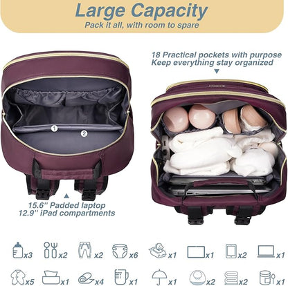 MOMUVO Diaper Bag Backpack, Quilted Baby Bag with Changing Pad & Stroller Straps & Pacifier Case, Large Travel Diaper Bags for Mom Dad