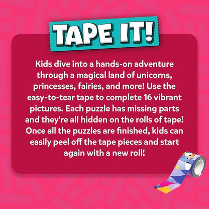 Skillmatics Puzzle Activity - Tape It Unicorn & Princess Sticker Puzzles, 300+ Easy-Tear Stickers, Reusable Art & Craft Kit, Fine Motor Skills & Travel Toy, Gift for Kids Ages 4, 5, 6, 7, 8