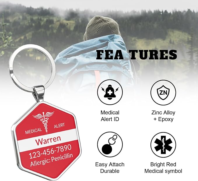 DISONCARE QR Code Medical Alert Tag, Custom Medical ID with Online Profile for Emergency Contact & Health Info – For Allergies, Diabetes, Autism & More（Rescue Red）