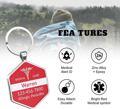 DISONCARE QR Code Medical Alert Tag, Custom Medical ID with Online Profile for Emergency Contact & Health Info – For Allergies, Diabetes, Autism & More（Rescue Red）