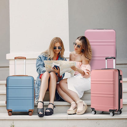 Kono Suitcase Luggage Set Expandable(only 28") Lightweight PC+ABS Carry On Hardside Luggage with TSA Lock Spinner Wheels (Nude/Rose Pink, 6 piece set)