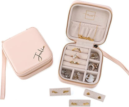 Angelina's Palace Personalized Jewelry Case with Name Engraved,Custom Leather Travel Jewelry Organizer Box for Rings,Earrings,Necklaces,Birthday Bridesmaid Gift For Women