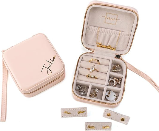 Angelina's Palace Personalized Jewelry Case with Name Engraved,Custom Leather Travel Jewelry Organizer Box for Rings,Earrings,Necklaces,Birthday Bridesmaid Gift For Women