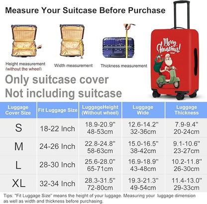 Santa on Scooter Luggage Cover - Christmas Riding Green Scooter with Gifts, Whimsical Modern Holiday Design for 24 26 Inch Travel