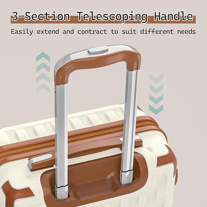Melalenia Luggage Sets 3 Piece, Hard Shell Carry on Suitcase with Spinner Wheels and TSA Lock, Travel Lightweight Luggage Set for Women, Beige Brown