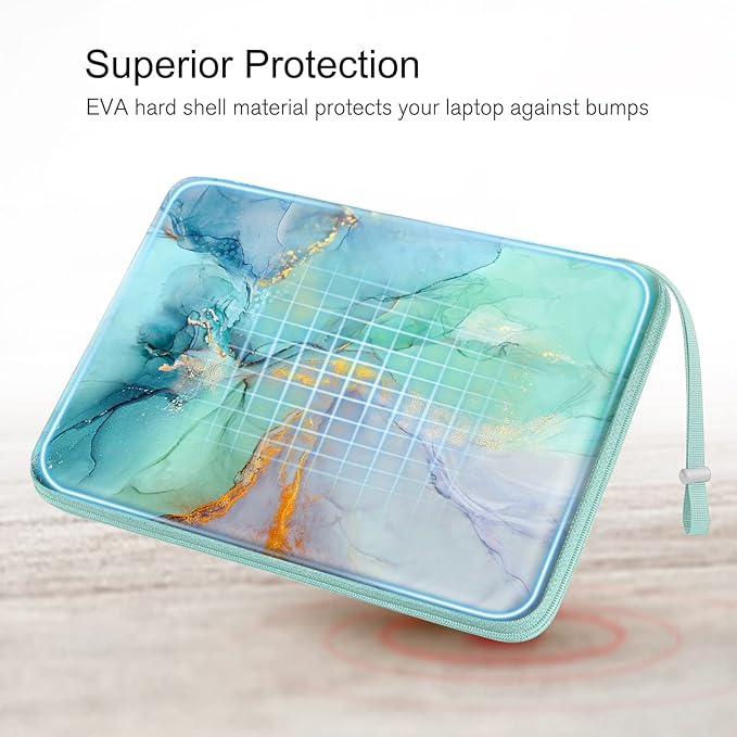 FINPAC Hard Laptop Sleeve Case for 13 inch MacBook Air M3 M2 M1 2024, 14 inch MacBook Pro M4/M3/M2/M1 A2918 A2992 A2779 A2442, Waterproof Case for Dell, Surface Laptop, HP, Acer, Emerald Marble
