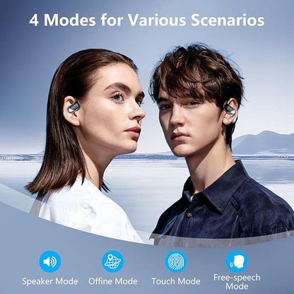 Open Ear Wireless Earbuds Headphones, Bluetooth 5.4, Built-in Mic, IPX7 Waterproof, LED Display Charging Case,Ear Hooks Clip Ear Buds，Design for Running Fitness Workout Office Game Gym