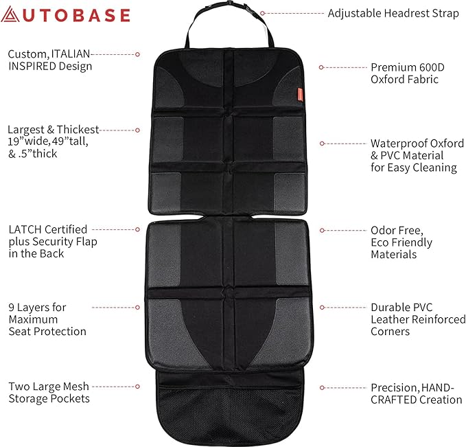 Autobase Car Seat Protector for Child Car Seat | Largest and Thickest Waterproof Backseat Protector for Kids and Pets | Heavy-Duty Non-Slip Rubber Padded Backing (Black, XL – 1 Pack)