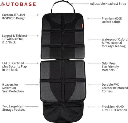 Autobase Car Seat Protector for Child Car Seat | Largest and Thickest Waterproof Backseat Protector for Kids and Pets | Heavy-Duty Non-Slip Rubber Padded Backing (Black, XL – 1 Pack)