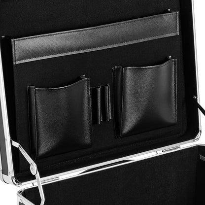 Locking File Storage Box Portable, Aluminum Alloy File Organizer Box Mobile Document Box with Wheels, Hand Pull Locking File Case File Cabinet for Home Office Hospitals Banks School (Black)