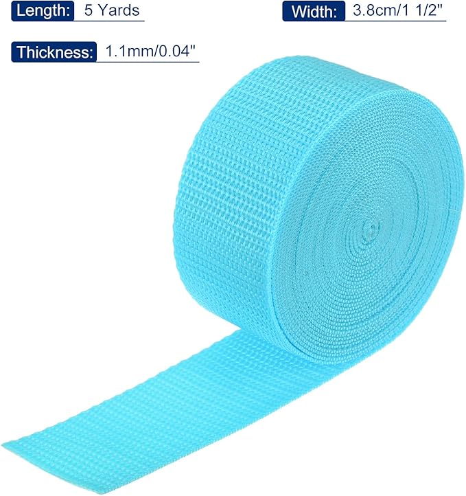 MECCANIXITY Lightweight Polypropylene Webbing Strap 1 1/2" 5 Yard Backpack Strapping Band Light Blue for Outdoor Luggage Cargo Straps