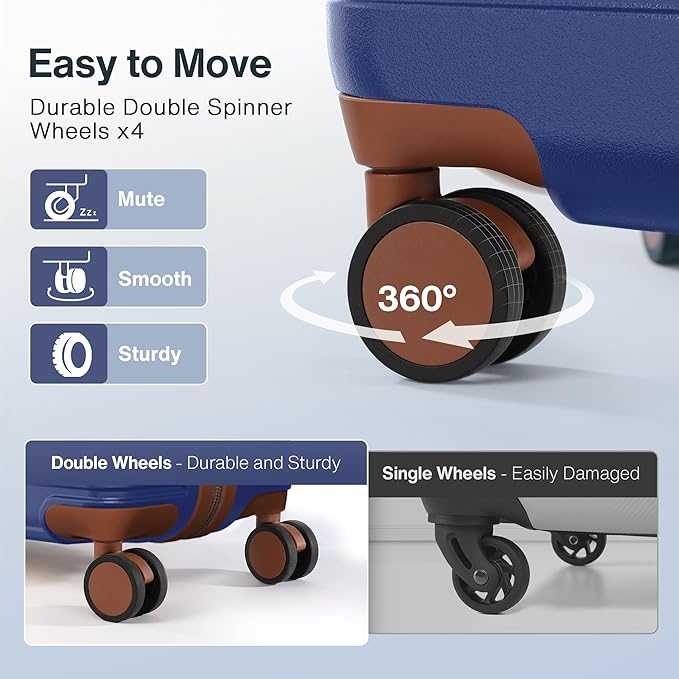 Luggage Sets 2 Piece 20/24 Inch (3-YEARS VIP SERVICE) Hardside Ultra Durable Expandable Lightweight 100% PC Carry On Travel Suitcase with Spinner Wheels TSA Lock, Classic Blue