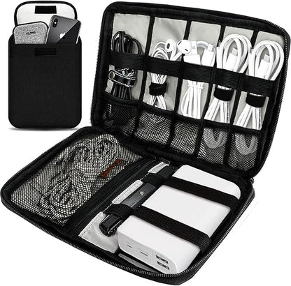 Travel Cable Organizer Pouch Electronic Accessories,Travel Essentials,Cord Organizer Storage Bag For Cord, Charger, Phone, Earphone,SD Card,Black