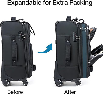 Hanke 20 Inch Softside Expandable Carry On Luggage with Spinner Wheels, Rolling Suitcase Travel Luggage with TSA Approved Luggage,Black
