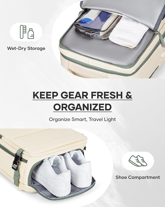 wepadre Vacuum Backpack Travel with Pump Travel Backpack with Vacuum System Easy Vac Pack Backpacks Vacpack Compression Backpacks Mochila de Viaje Compresion al Vacio Beige with green