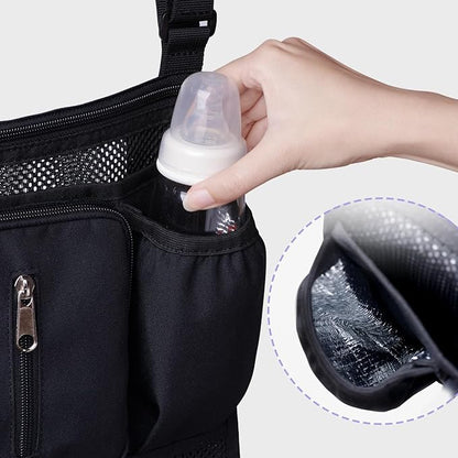 SUNVENO 2-pack Universal Stroller Organizer Caddy with Cup Holders, Wipes Pouch and Extra Storage, Zippered Mesh Side Sling for Pushchair, Black