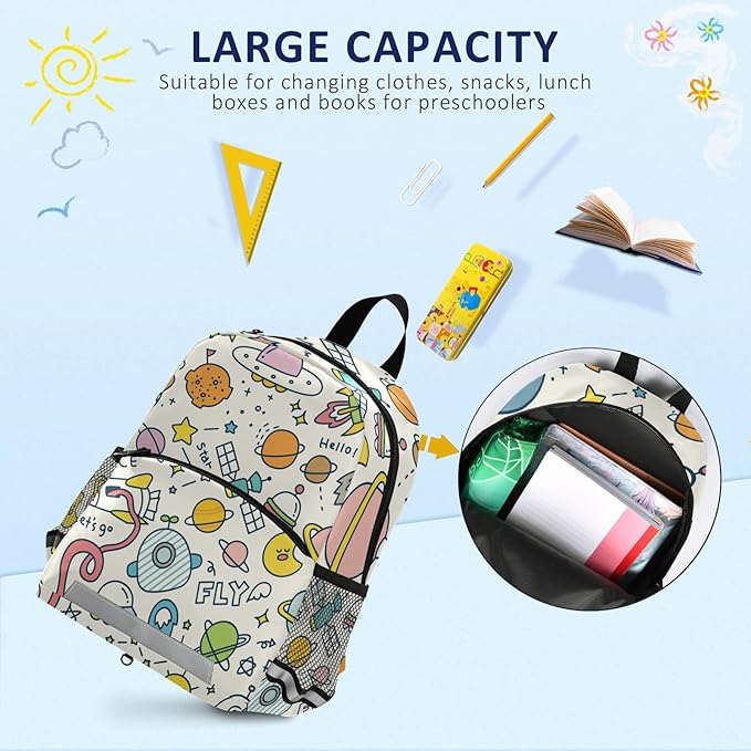 Cute Space Universe Kid's Toddler Backpack for Boys Girls Preschool Nursery with Safety Leash (01147)