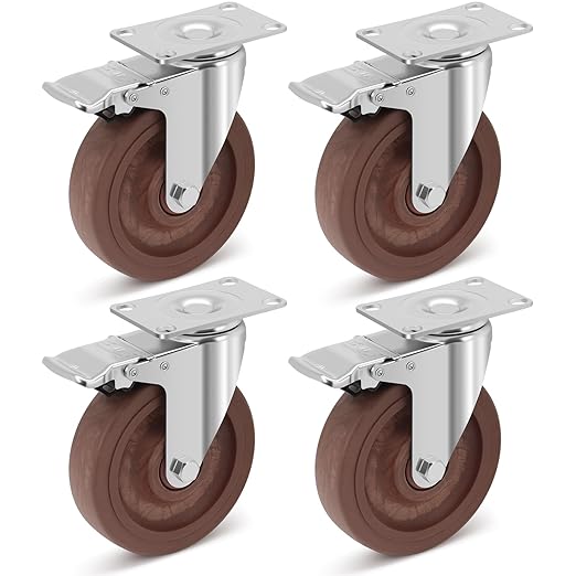 Nefish 5 Inch Casters Wheels, Heavy Duty Casters Set of 4, Durable Castor Wheels with Brake 2400 LBS, High Temperature Casters Glass Filled Nylon Wheels for Workbench, Industrial (-40°F to + 475°F)