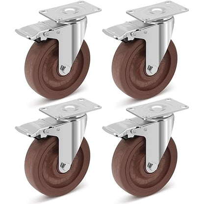 Nefish 5 Inch Casters Wheels, Heavy Duty Casters Set of 4, Durable Castor Wheels with Brake 2400 LBS, High Temperature Casters Glass Filled Nylon Wheels for Workbench, Industrial (-40°F to + 475°F)