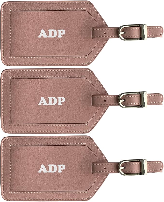 Personalized Monogrammed Leather Luggage Tags - 3 Pack