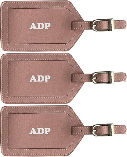 Personalized Monogrammed Leather Luggage Tags - 3 Pack