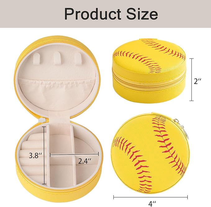 12-Pack Softball Mini Travel Jewelry Case Round Softball Stuff Portable Jewelry Organizer Storage Case for Christmas Sports Team Club Lovers Birthday Goodie Favors Gifts (Softball)