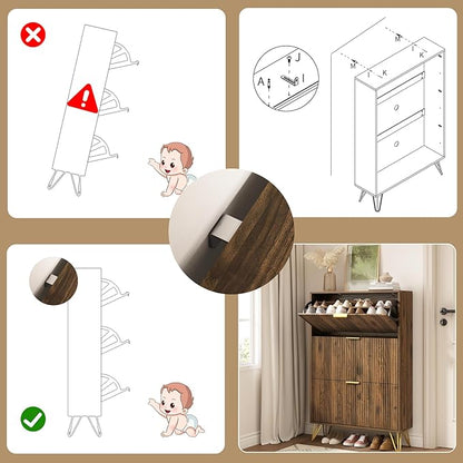 Shoe Cabinet with 3 Flip Drawer, Mid Century Shoe Cabinet Storage for Entryway Slim, Hidden Shoe Storage Cabinet, Freestanding Shoes Rack Organizer for Entryway, Walnut