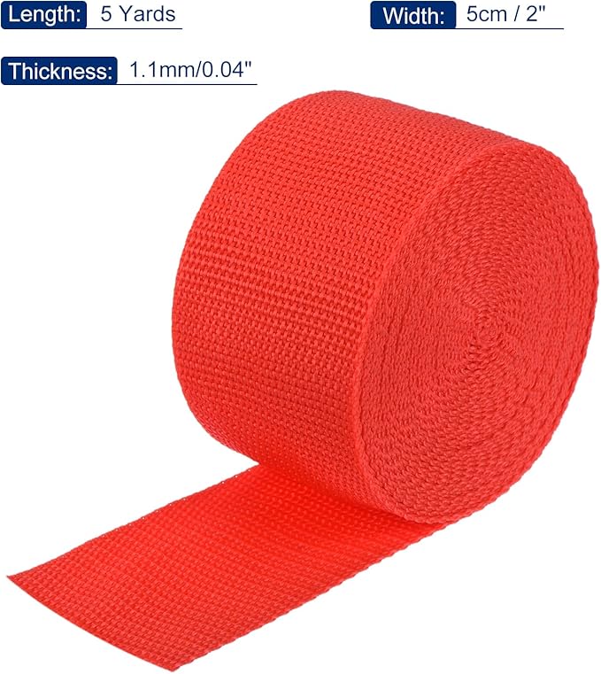 MECCANIXITY Lightweight Polypropylene Webbing Strap 2" 5 Yard Backpack Strapping Band Orange Red for Outdoor Luggage Cargo Straps
