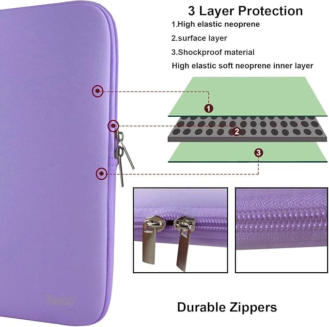 15.6 Inch Laptop Sleeve, Resistant Neoprene Notebook Computer Pocket Case/Tablet Briefcase Carrying Bag Compatible for Asus/Dell/Fujitsu/HP/Sony/Toshiba/Acer- (Purple)