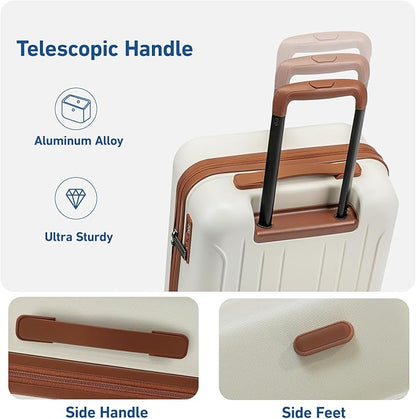 KYME 24-Inch Medium Luggage with Dual 360° Spinner Wheels Hardshell Checked TSA Approved Suitcase for Lightweight Travel (Beige, 24" Checked)