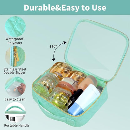 Travel Toiletry Bag,2 Pack Clear Makeup Bags with Handles,180°Opening Clear Cosmetic Bags for Traveling Women,Men,Travel Essentials,Green