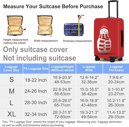 Snowman Christmas Luggage Cover - Red Background with Cute Snowman in Striped Scarf, Simple Stretchable Suitcase Cover 18 20 22 Inch