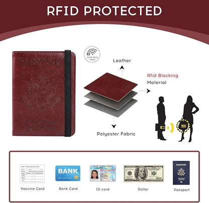 ILIYAH-Passport Cover-Passport Holder for Travel Women/Men Passport Wallet Case Travel Accessories Card Holder Wallet Unisex Travel Gifts(Burgundy)