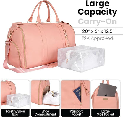 Luhxe Travel Convertible Carry On Garment Bag with Shoe Pouch & Detachable Shoulder Strap - Rose