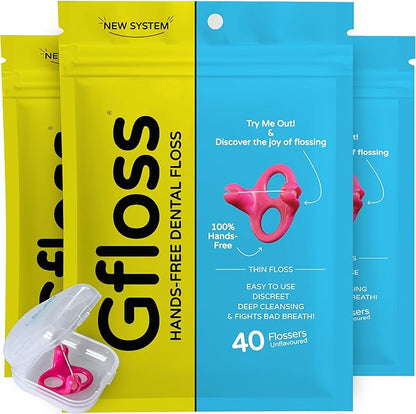 Hands-Free Dental Floss - 120 Count (Pack of 3) + Light Travel Case - Easy to Use, Discreet Flossers for Adults | Travel Floss | Thin Soft Floss for Tight Teeth | PFAS-Free | Unwaxed