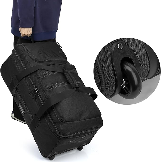 Extra Large Rolling Travel Duffle Bag with Wheels Shoes Compartment Wet Pocket 85-100L Big Expandable Duffel Bag for Men Women Heavy Duty Foldable Collapsible Luggage Camping, Black