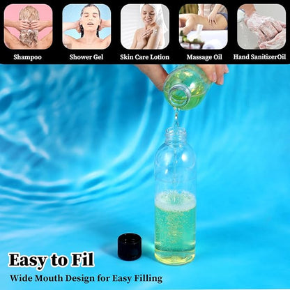 Travel Bottles for Toiletries 7 oz Leak Proof Dispenser Containers with Flip Cap Portable Refillable Plastic Dispenser Set for Shampoo, Lotion, and More (6 Pcs)
