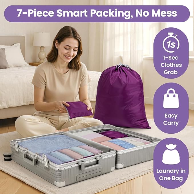 Cambond Compression Packing Cubes for Travel Women - Expandable Travel Bags Luggage Organizers Travel Essentials Compression Cubes for Travel Carry on Suitcases Organizer