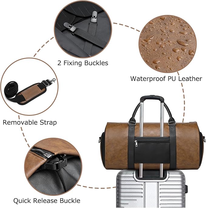 Garment Duffle Bags for Travel with Shoe Compartment 2 in 1 Convertible Carry on Garment Bag for Men Business Foldable Suit Bag for Hanging Clothes, Brown