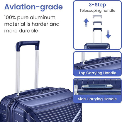 Campfun Luggage 4 Piece Sets, Expandable Carry On Luggage Set Hardshell PP, Suitcase Set with Double Spinner Wheels, Checked Durable Lightweight with TSA Lock, 14in 20in 24in 28in-Blue(B)