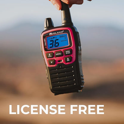 Midland® T71PNK X-TALKER FRS Walkie Talkies with NOAA Weather Scan & Alert – Long Range Two-Way Radios – 36 Channels, 121 Privacy Codes – for Camping, Overlanding, Rock Crawling – Black/Pink, 2 Pack