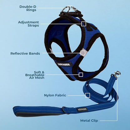 Voyager Step-In Air All Weather Mesh Harness and Reflective Dog 5 ft Leash Combo with Neoprene Handle, For Small, Medium and Large Breed Puppies by Best Pet Supplies - Royal Blue/Black Trim, XXX-Small