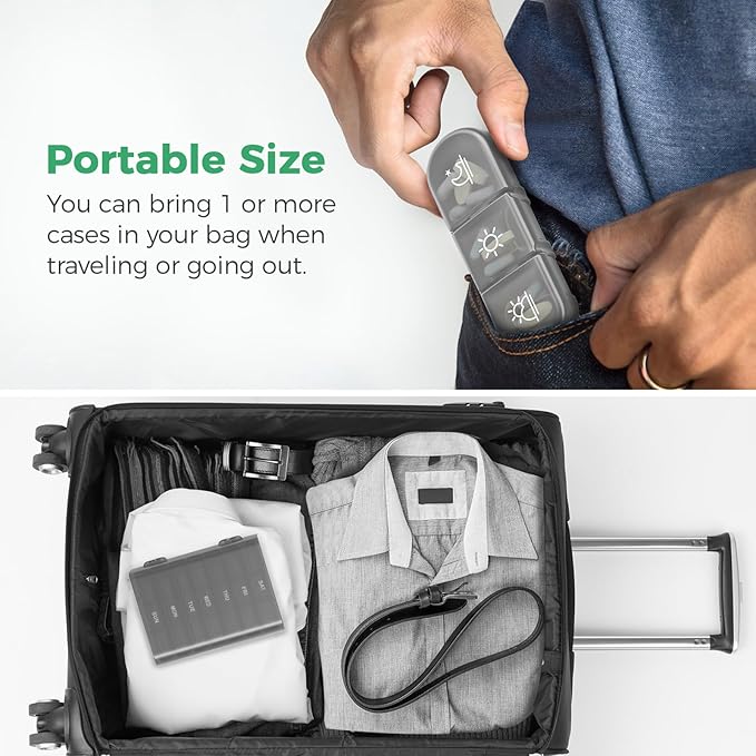 PULIV Weekly Pill Organizer 3 Times a Day, Portable Travel Pill Box 7 Day with Large Pill Containers, Light-Proof Pill Case for Vitamins, Medication, Supplements and Fish Oils (Gray)