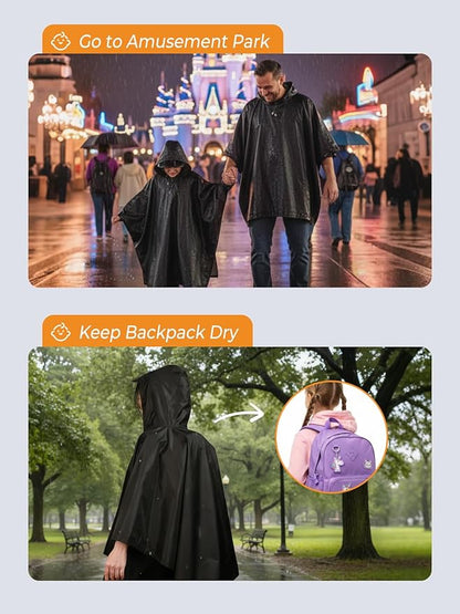 SaphiRose Hooded Rain Poncho Waterproof Raincoat Jacket for Men Women Adults