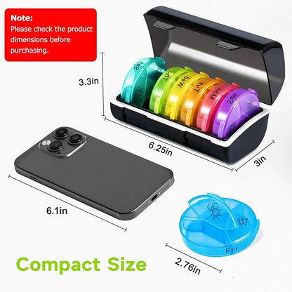 Weekly Pill Organizer 3 Times a Day, 2 Pack Portable Travel Pill Box 7 Day, Large Pill Case Container, AM/PM Daily Medicine Organizer for Vitamin, Fish Oils, Supplements (Black+White)